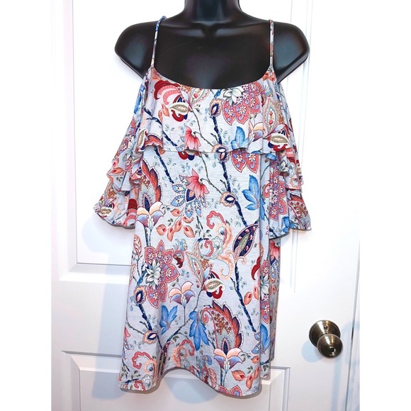Corvia blue & pink peek a boo sleeve top - Picture 1 of 5
